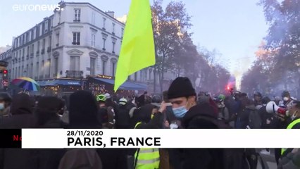 Scuffles, flares and tear gas at protest over French security bill