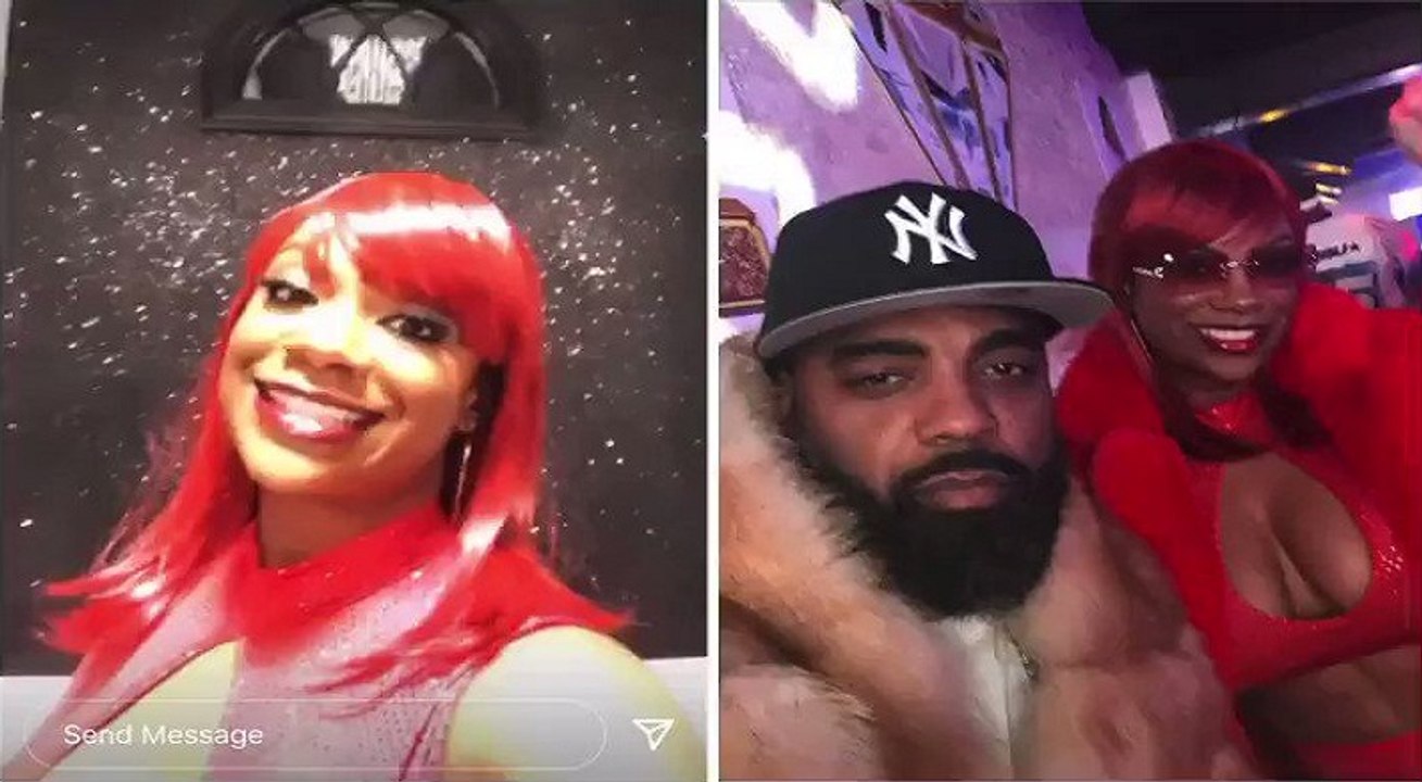 Kandi Burruss tells people who were clowning her look, last night, that she was in costume, honoring Lil' Kim from the "Crush on You" music video #RHOA