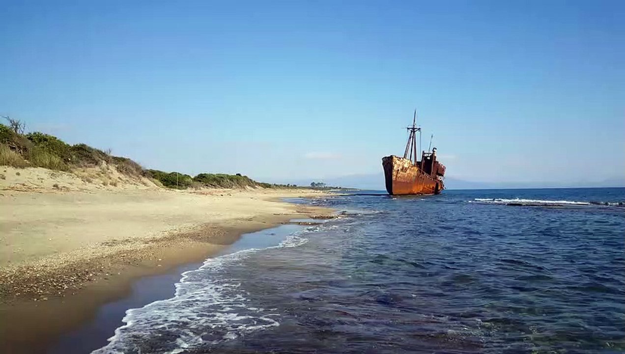 Shipwreck in the beachnatural beautiful royalty Free Stock no copyright video Free for commercial use dron dron aerial view