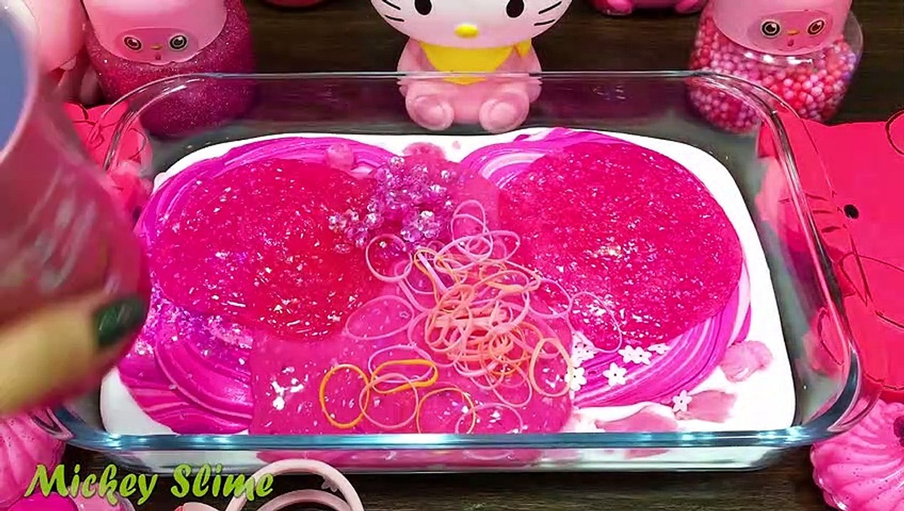 PINK HELLO KITTY Slime! Mixing Random Things into GLOSSY Slime ! Satisfying Slime, ASMR Slime #177