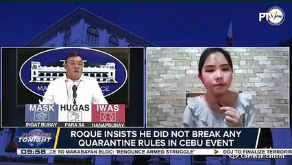 #PTVNewsTonight | Roque insists he did not break any quarantine rules in Cebu event