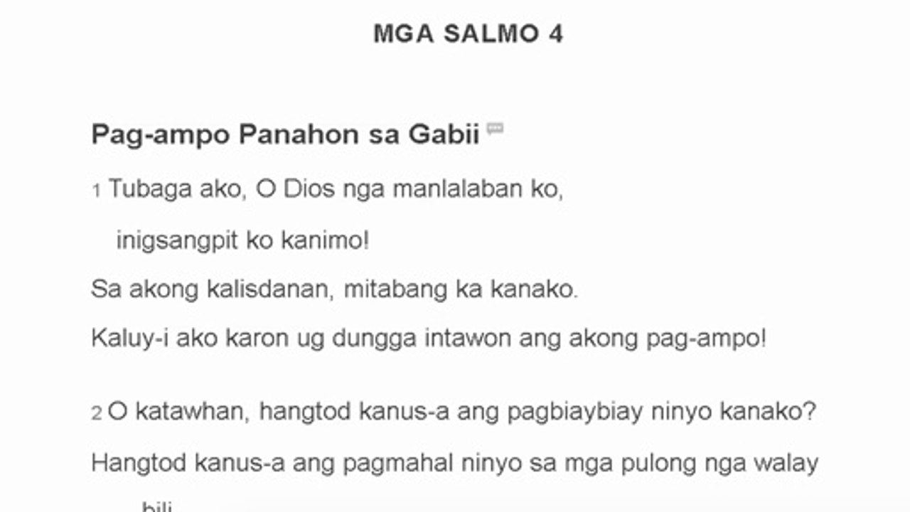 Mga Salmo 4: Cebuano / Visayan Version Bible
