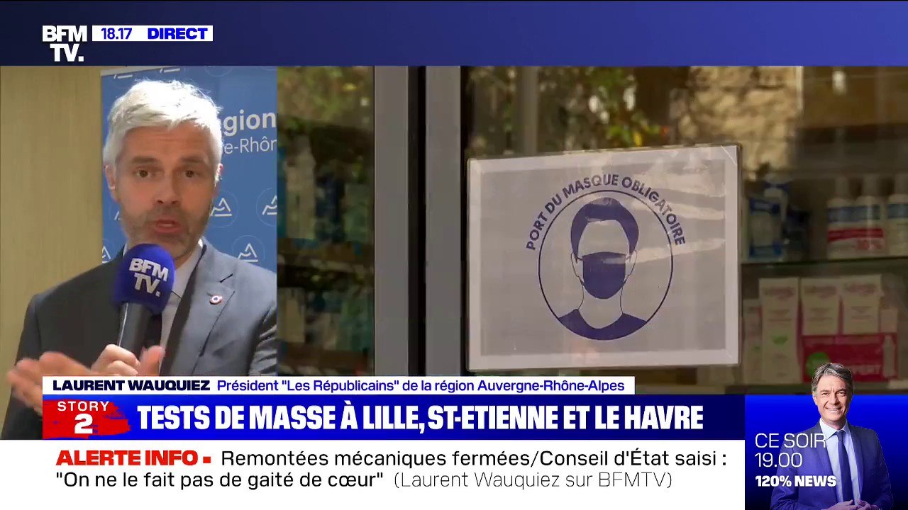 Laurent Wauquiez: "On fera vraisemblablement la première campagne de tests massive à partir de la semaine juste avant les fêtes de Noël"