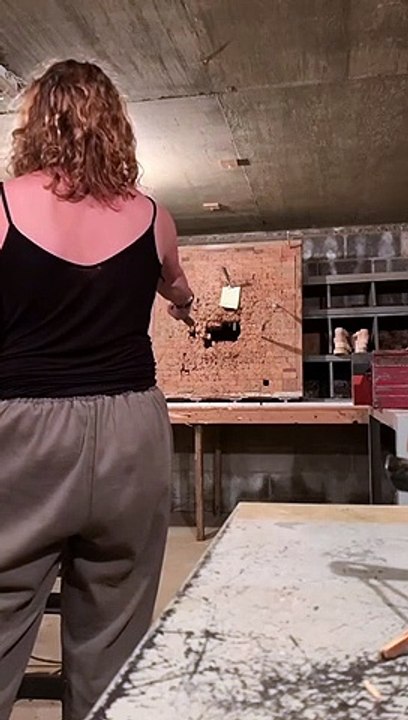 Girls Throws Throwing Knife into Another Knife