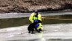 Dog stranded on river ice rescued in North Dakota