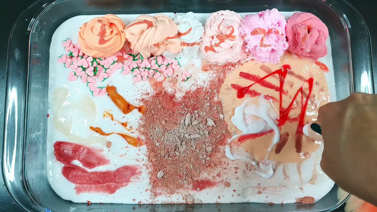 PEACH YOGURT SLIME ! Mixing Eyeshadow And GLITTER Into GLOSSY Slime,Satisfying Slime Video ASMR