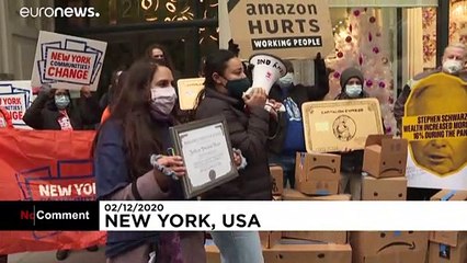 Protesters air Amazon gripes outside Jeff Bezos' NYC apartment block