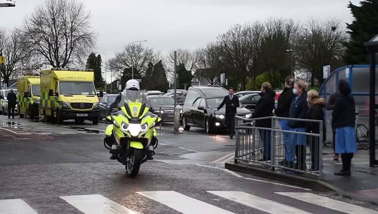 Chris Mortimer's hearse passes through Royal Preston Hospital