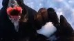 Ce corbeau adore jouer avec des boules de neige