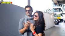 Newly Married 'Mirzapur 2' actor Priyanshu Painyuli with wife Vandana Joshi at the Airport
