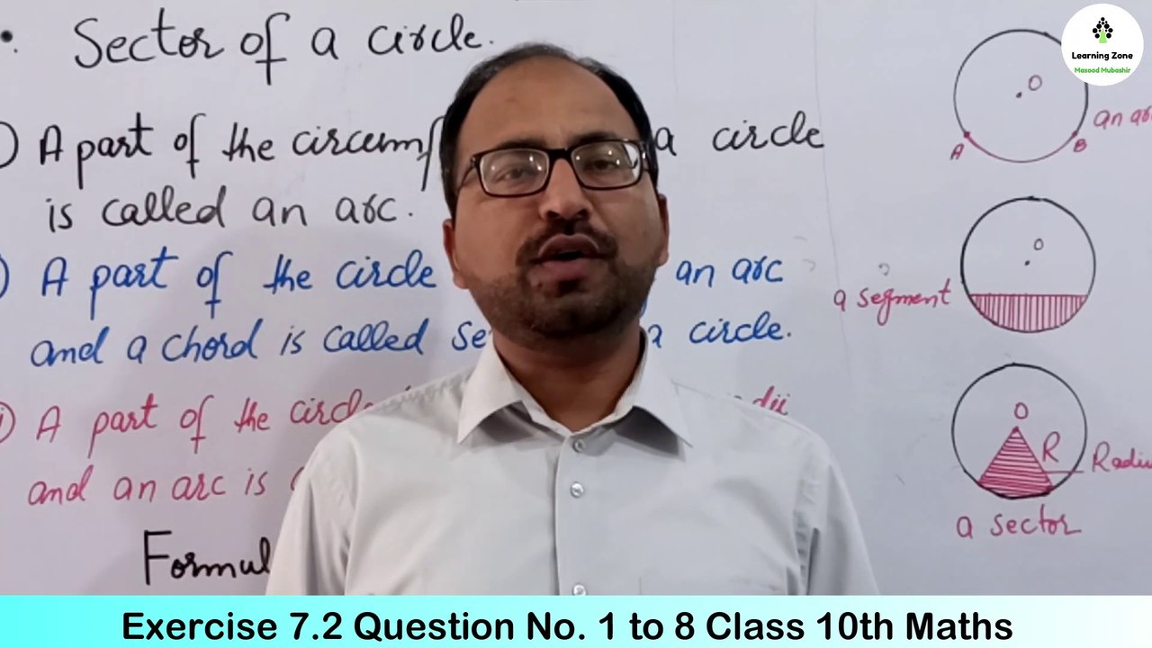 Unit 7 Exercise 7.2 Question no. 1 to 8 Class 10 PTB Maths II arc, segment, sector and chord of the circle II Learning Zone.