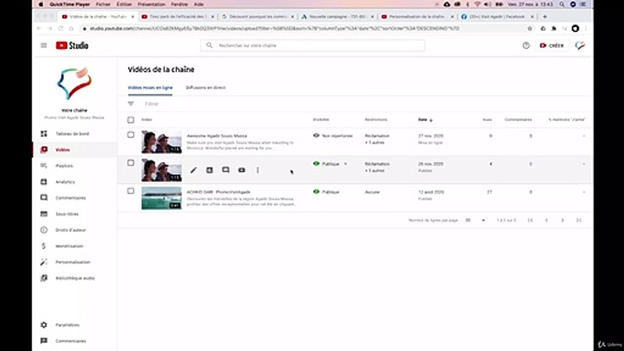 PARAMETRES DE LA CHAINE YOUTUBE