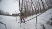 Guy Faceplants After Jumping Down Handrail While Skiing