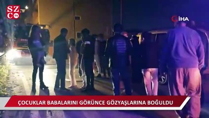 Yangının ortasında kalan çocuklar babalarını görünce gözyaşlarına boğuldu