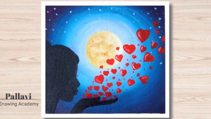 How to draw beautiful girl with heart in night __ Pallavi Drawing Academy __