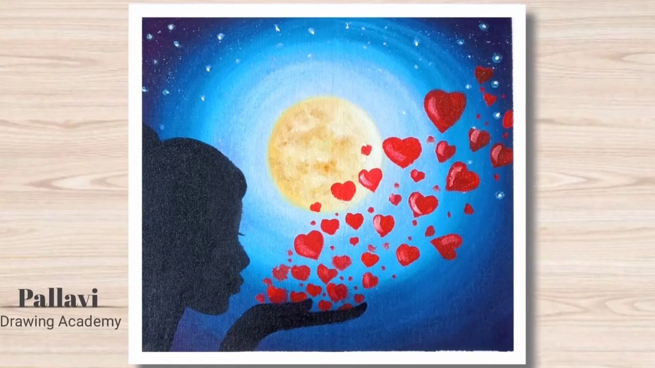 How to draw beautiful girl with heart in night __ Pallavi Drawing Academy __