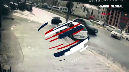 Vinç ile aracın çarpışma anları kamerada