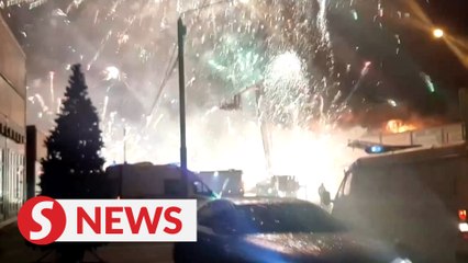 Fireworks display in south Russia as pyrotechnics store catches fire
