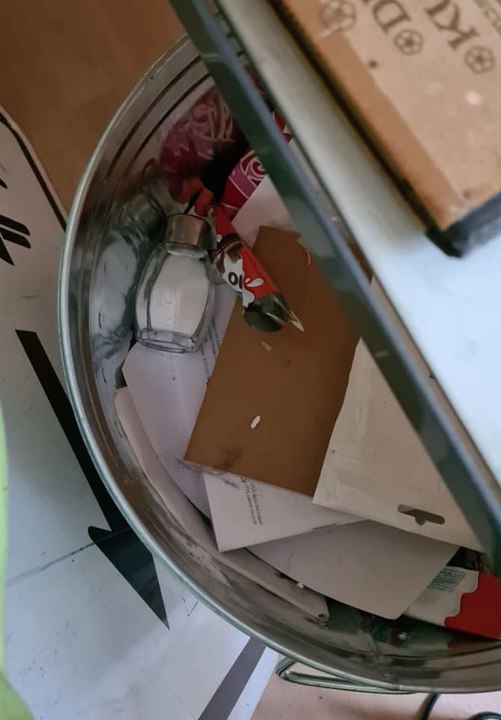 Ce chat a caché la salière dans la poubelle !