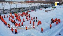 Kindergarten teachers in China build snow mazes for pupils