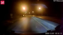 Driver Narrowly Dodges Debris Strewn Across Highway