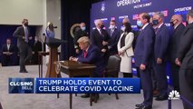 President Donald Trump holds event to celebrate Covid-19 vaccine