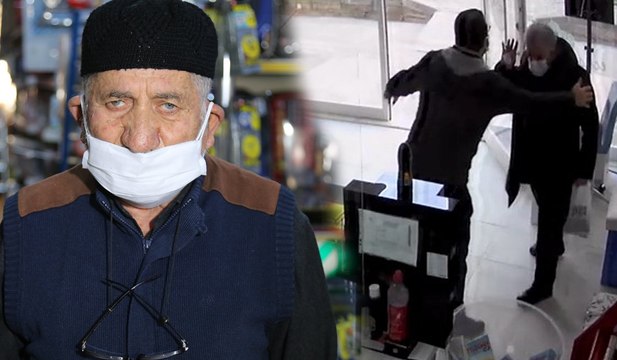 Eczanedeki çalışan, yaşlı adamı kaldırıma fırlattı
