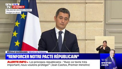 Loi "séparatisme": pour Gérald Darmanin, "c'est un texte qui vise à pacifier les esprits et à redonner force à la République"