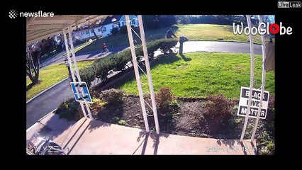 Un raciste vient arracher un panneau Black Lives Matter devant une maison