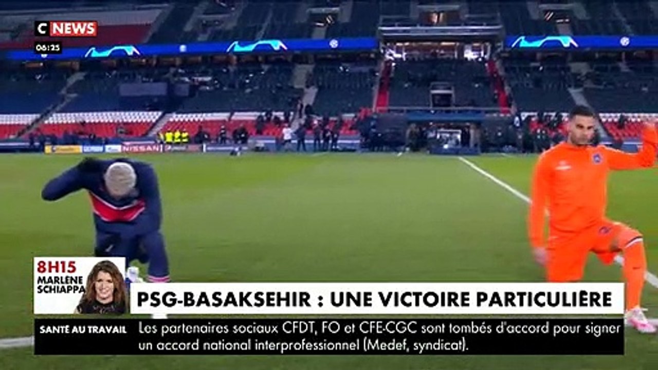 Racisme : Les joueurs du PSG, de l'Istanbul Basaksehir et les arbitres ont posé un genou à terre hier soir, avant la reprise du match