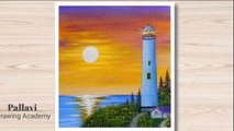 How to draw beautiful light house step by step for beginners __ Pallavi Drawing