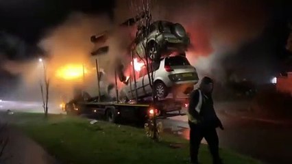 Car Carrier Catches Fire