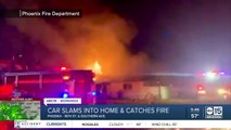 Car crashes into Phoenix home, catching fire