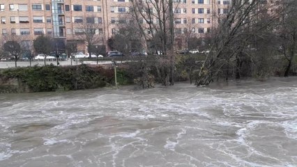 El río Arga baja crecido a su paso por Pamplona