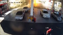 An underground gas tank exploding at gas station in Madinah