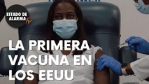 VEAN como una ENFERMERA se convierte en la primera persona en los EEUU en ser VACUNADA contra el COVID.