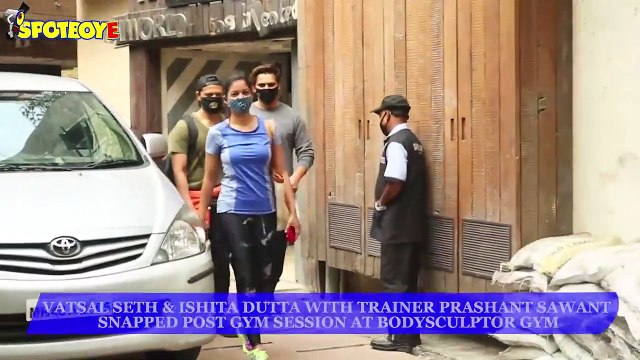 Vatsal Seth and Ishita Dutta with Trainer Prashant Sawant Snapped Post Gym Session