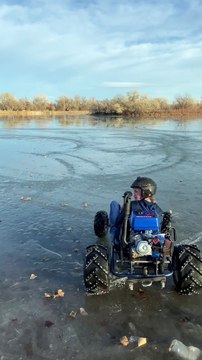 Riding a Go-Cart with Studded Tires on Ice.