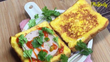 Simple breakfast with eggs and sandwiches
