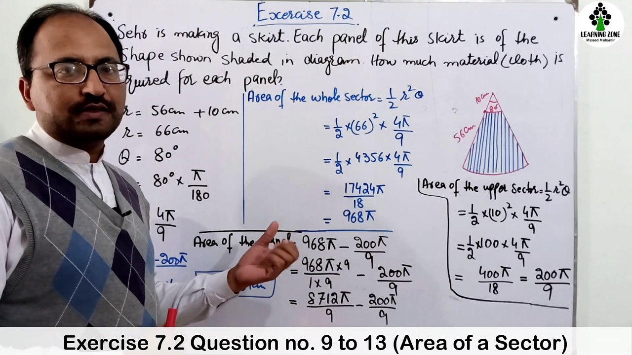 Unit 7 Exercise 7.2 Question no. 9 to13 Class 10 PTB Math I Area of sector of circle I Learning Zone