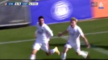 El gol de Mario Gila en el derbi entre el Real Madrid Castilla y el Atlético de Madrid B