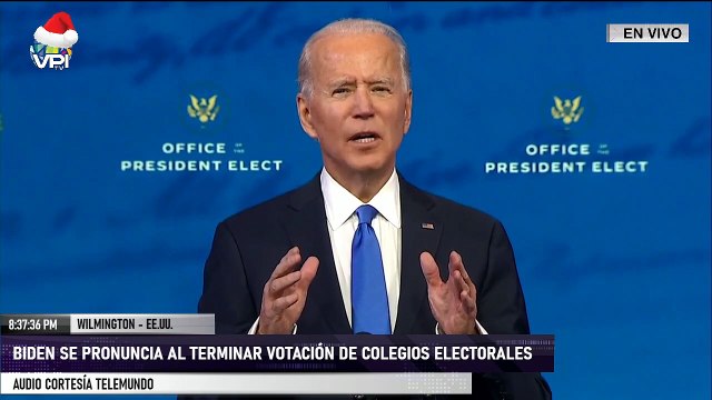 En Vivo desde Wilmington - Pronunciamiento de Joe Biden al finalizar votaciones de colegios electorales