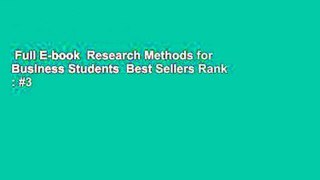 Full E-book  Research Methods for Business Students  Best Sellers Rank : #3