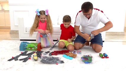 Diana and Roma play with Thomas & Friends toys for kids