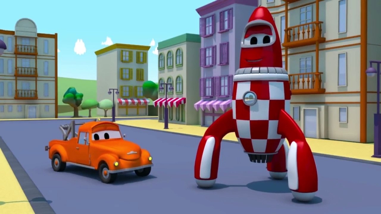 Tom la Dépanneuse -  Rocky la FUSÉE fonce sur le flanc d'un IMMEUBLE - Dessin animé de camions