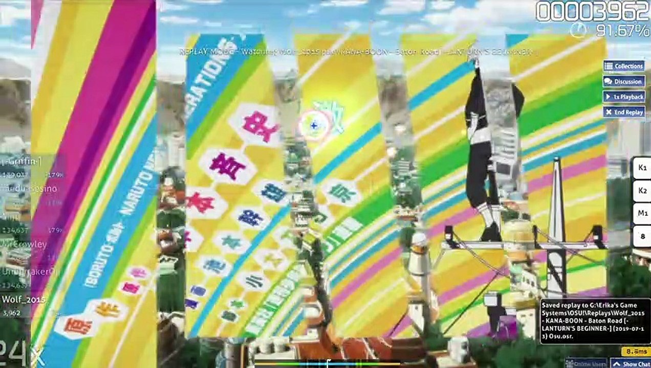 Osu! •UNL• ~ GamePlay ~ Replay KANA BOON Baton Road Lanturn's Beginner ~ Osu! App ~ 1080pᴴᴰ ~ 2019 ~ W10