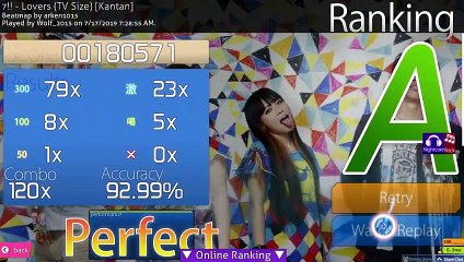 Osu! •UNL• ~ GamePlay ~ Replay Lovers TV Size Kantan NIGHTCORE ~ Osu! App ~ 1080pᴴᴰ ~ 2019 ~ W10