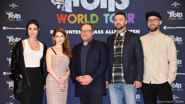 Lena Meyer-Landrut und Mark Forster zusammen auf dem „Trolls“-Photocall