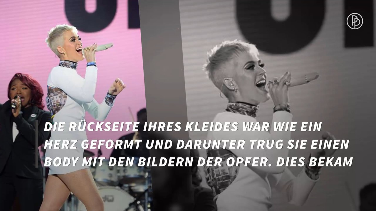 Katy Perry trägt Bilder der Opfer beim Manchester-Benefizkonzert