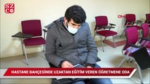 Hastane bahçesinde uzaktan eğitim veren refakatçi öğretmene oda